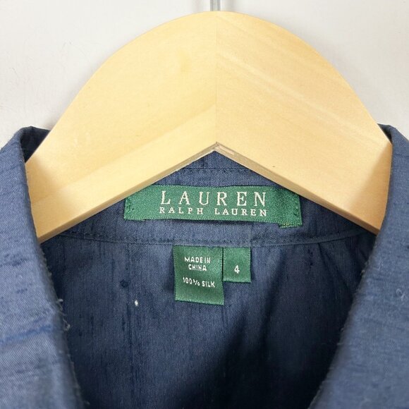 Lauren Ralph Lauren Navy Blue Silk Button Down Shirt Classic Size 4 Women's - Picture 3 of 3